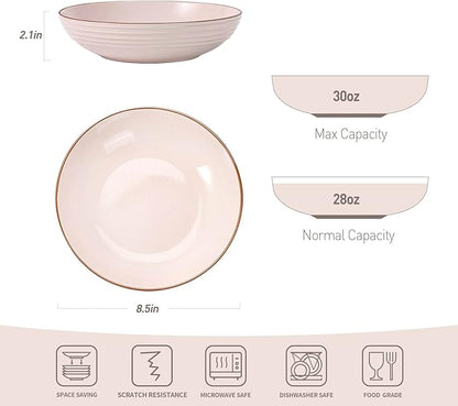 famiware Jupiter Pasta Bowls, 30 OZ Large Salad Bowls Set of 4, Microwave and Dishwasher Safe, Sturdy and Stackable, Serving Bowls for Kitchen, Light Pink