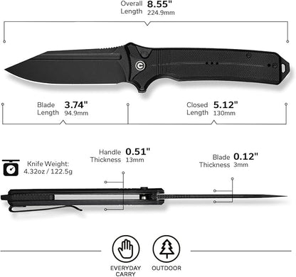 CIVIVI Neurohaptic Pocket Knife for EDC, Folding Knife with 3.74'' Nitro-V Blade G10 Handle, Reversible Clip, Gift for Men Women C23080-1