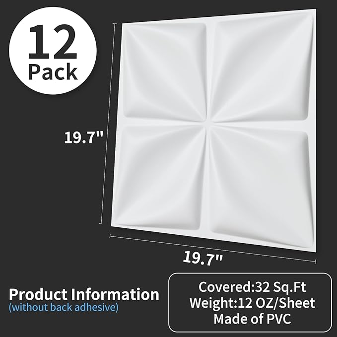 Art3d 19.7" x 19.7" 3D Wall Panels Lucky Leaves PVC Wall Panel