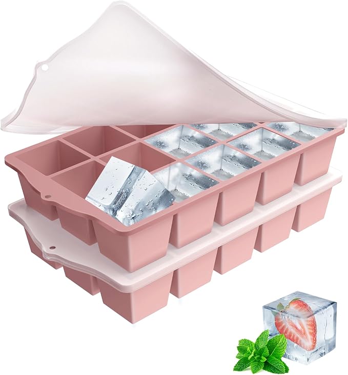 Ice Cube Trays for Freezer, 2 Pack Easy Release Slicone Ice Cube Tray