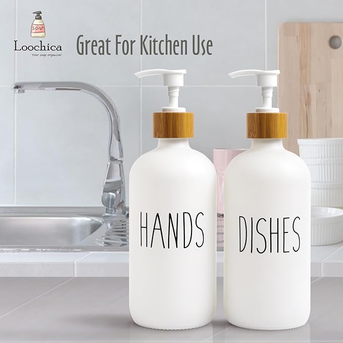 LOOCHICA 2 Pack White Glass Soap Dispenser Set