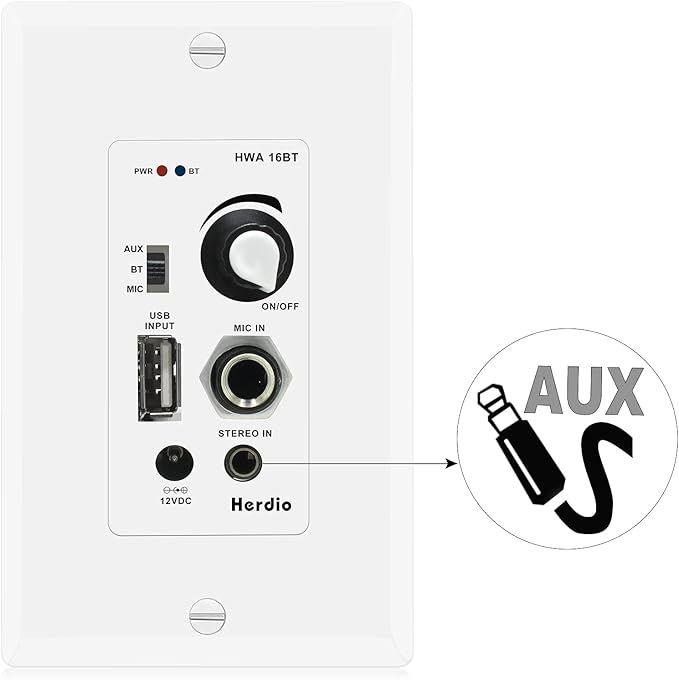 Herdio in Wall Audio Control Amplifier Receiver 2 Channel Wall Plate