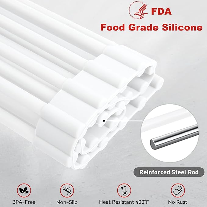 MERRYBOX Roll Up Over The Sink Dish Drying Rack Silicone Wrapped Foldable