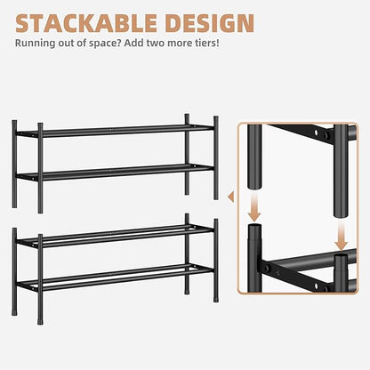 STORAGE MANIAC Long Expandable Shoe Rack, 24 Pairs Metal Wide Stackable Shoe