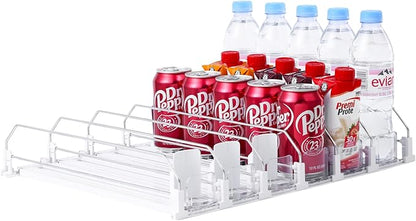 Drink Organizer for Fridge-White Automatic Pusher Glide, 12oz 16oz 20oz-Soda