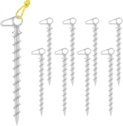 11" Aluminum Screw-in Ground Anchors - Heavy Duty Metal, Non-Rust Spiral Tent Stakes for High Wind, Grass, Sand, Camping, Canopies, Trampolines & Outdoor Securing