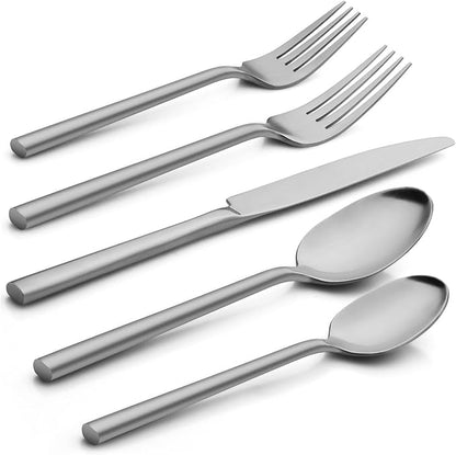 Alata Potter 40-Piece Forged Silverware Set, Service for 8 – Premium Stainless Steel Flatware Set, Modern Design with Satin Finish, Ideal for Home, Kitchen, Party, Camping