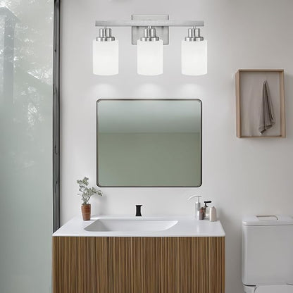 DIKAIDA 3-Light Bathroom Light Fixtures, Nickel Vanity Light, Modern Bathroom