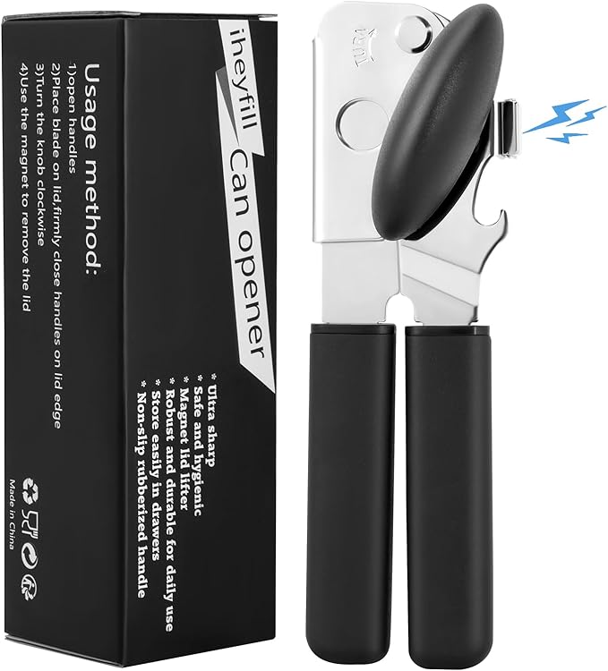 Can Opener Manual with Magnet Lift, Heavy Duty Handheld Smooth Edge Can Tin