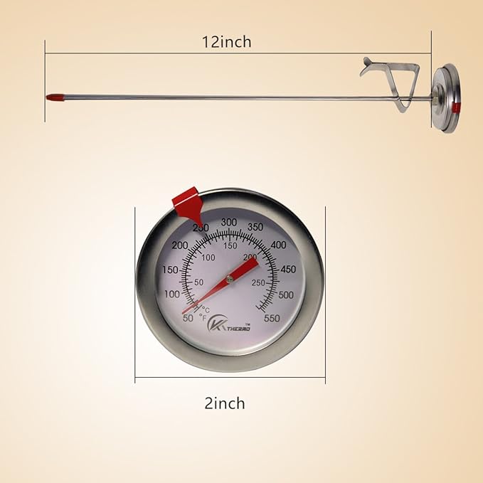 KT THERMO Candy/Deep Fry Thermometer with Instant Read,Dial Thermometer,12" Stainless Steel Stem Meat Cooking Thermometer,Best for Turkey,BBQ,Grill,Analog display