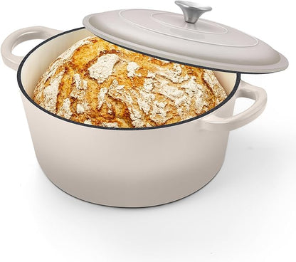 TeamFar 5Qt Dutch Oven, Enameled Cast Iron Dutch Oven