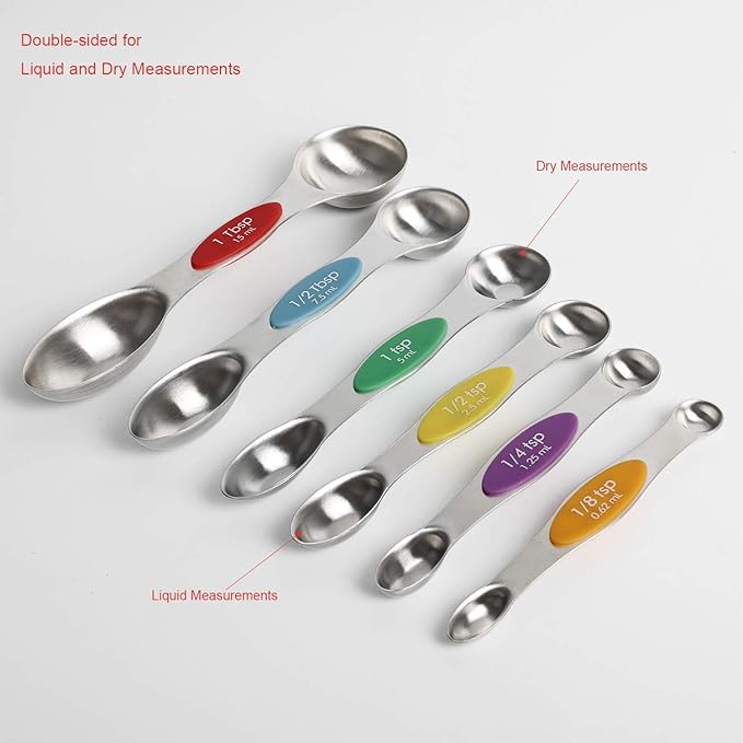 Magnetic Measuring Spoons Set Stainless Steel Stackable Dual Sided Teaspoons