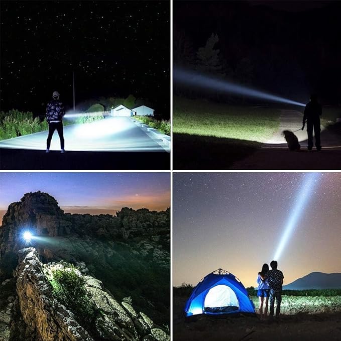 YIERBLUE Rechargeable Spotlight, Super Bright 99,000 High Lumen LED Handheld Spotlight Long Lasting Large Flashlight Searchlight and Flood Camping Flashlight with Foldable Tripod