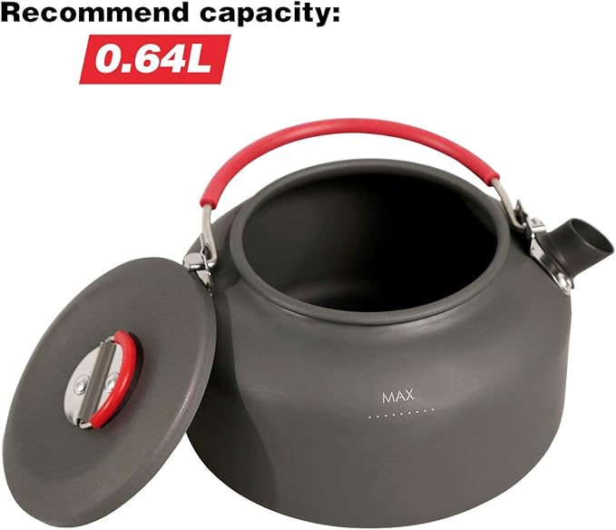 REDCAMP 0.8L Mini Outdoor Camping Kettle, Aluminum Water Pot with Carrying Bag, Compact Lightweight Tea Kettle