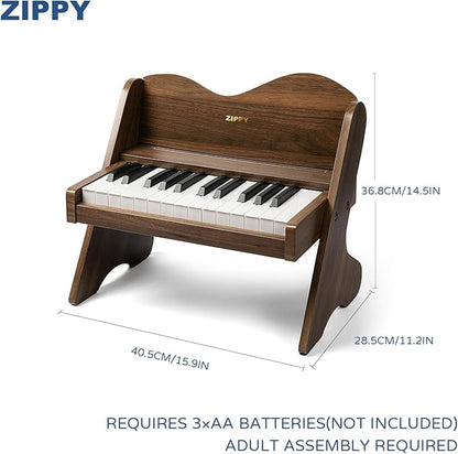ZIPPY Kids Piano Keyboard, 25 Keys Digital Piano for Kids, Volume Adjustable, Mini Music Educational Instrument Toy, Wood Toy for Toddlers Girls Boys (Walnut)