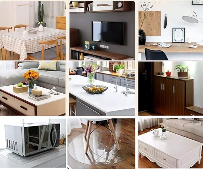 NECAUX Custom Multisize 1.5mm Thick Clear PVC Table Cover Protector - 42 x 86 Inch Plastic Kitchen Wood Grain Vinyl Transparent Table Cover Plastic Protective Table Pad for Dining Room Table