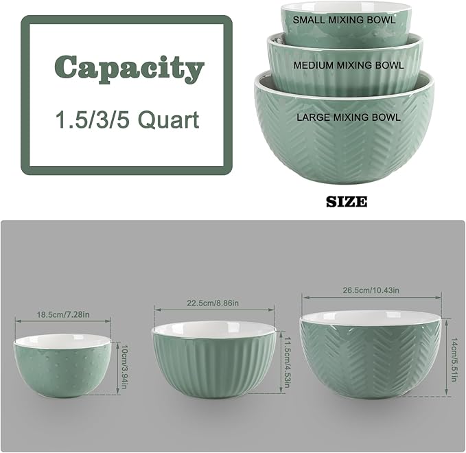 HAPPY KIT Ceramic Mixing Bowls Set, Serving Bowls Set