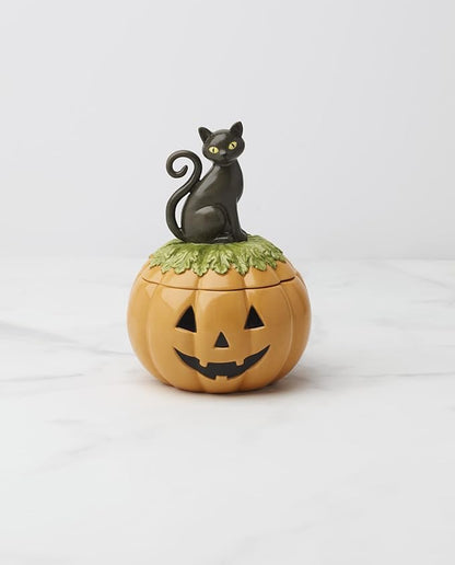 Lenox Haunted Halloween Covered Candy Jar, Porcelain Jar with Lid, 26oz Storage, Black Cat on Pumpkin, Jar for Sweets, Pumpkin Decor, Halloween Kitchen Decor, Halloween Cookie Jar, 5x7.25 inches
