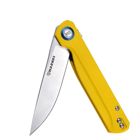 Wind Pocket Knife Flipper Sandvik Steel G10 Handle Folding Knife Ball Bearing with 2-Position Clip for Camping Survival and EDC (Yellow)