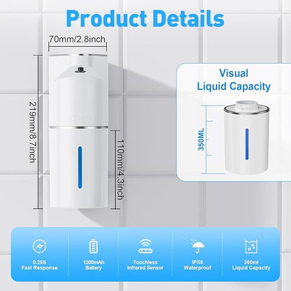 Fantictas Automatic Soap Dispenser, Touchless Hand Wall Mount Rechargeable 3