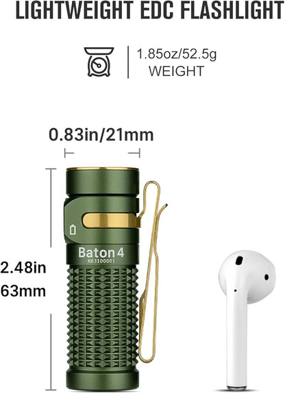 OLIGHT Baton4 Rechargeable EDC Flashlight, LED Pocket Light 1300 Lumens with Magnetic Charging Cable, 6 Modes, IPX8 Waterproof Powerful Bright Flashlight for Home, Camping and Emergencies (OD Green)