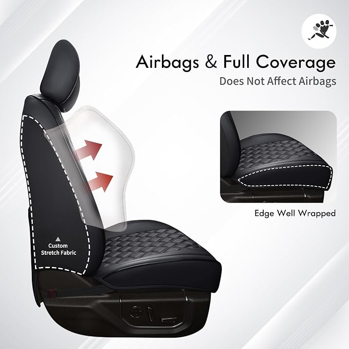 Huidasource Ford Seat Covers, Leather Pickup Seat Cushion Cover Fit for 2015-2025 Ford F150 SuperCrew & 2017-2025 F250 F350 F450 Super Duty Crew Cab XL XLT Lariat King Ranch Platinum(Full Set/Black)