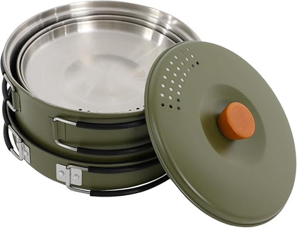 Camping Cookware Set, Camping Cooking Set,304 Stainless Steel Camping Pots &Frying Pan Set,Campfire Cooking Equipment with Storage Bag for Camping,Household, Hiking, Beach Trips