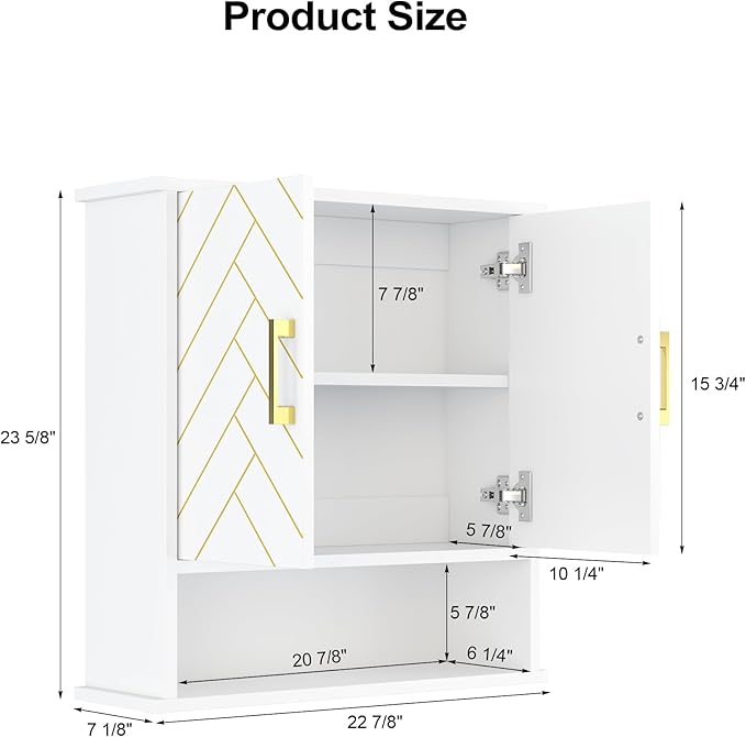 White Chevron Pattern Bathroom Wall Mount Cabinet, Stylish Hanging Medicine