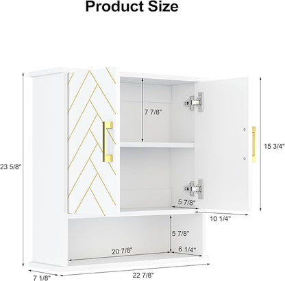 White Chevron Pattern Bathroom Wall Mount Cabinet, Stylish Hanging Medicine