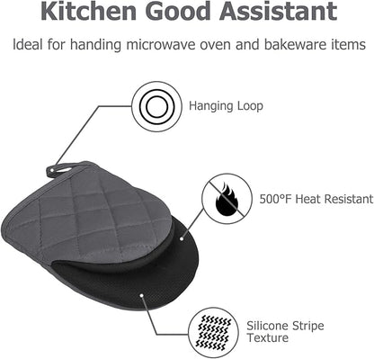 Oven Mitts and Pot Holders Set, Heat Resistant Silicone Kitchen Mini Oven