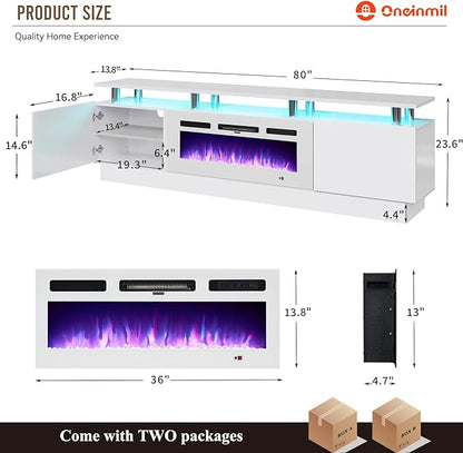 oneinmil 80" Modern Electric Fireplace TV Stand