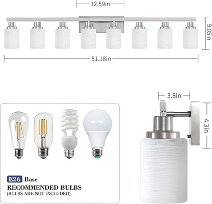 DIKAIDA 8-Light Bathroom Light Fixtures, 52inch Nickel Vanity Light