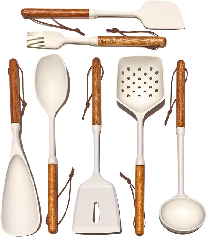 White Silicone Cooking Utensils Set, Kitchen Utensils Set 7 Pcs