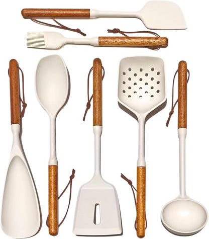 White Silicone Cooking Utensils Set, Kitchen Utensils Set 7 Pcs