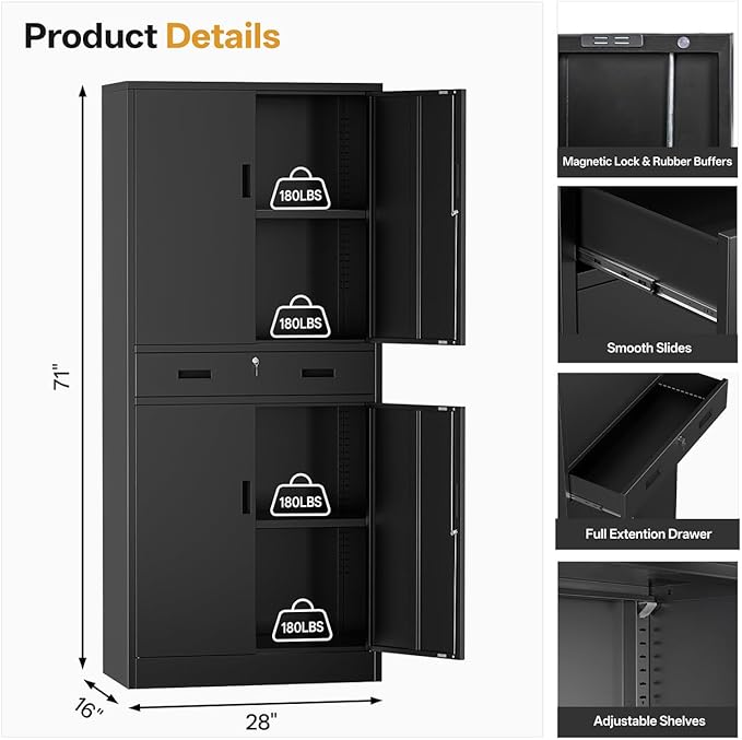 Metal Storage Cabinets with 1Drawer, Steel Storage File Cabinet