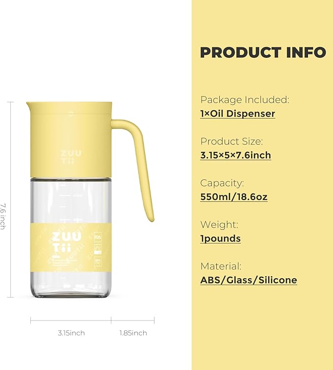 Zuutii Olive Oil Dispenser Bottle 18.6oz – Auto Flip Glass Vinegar Bottle