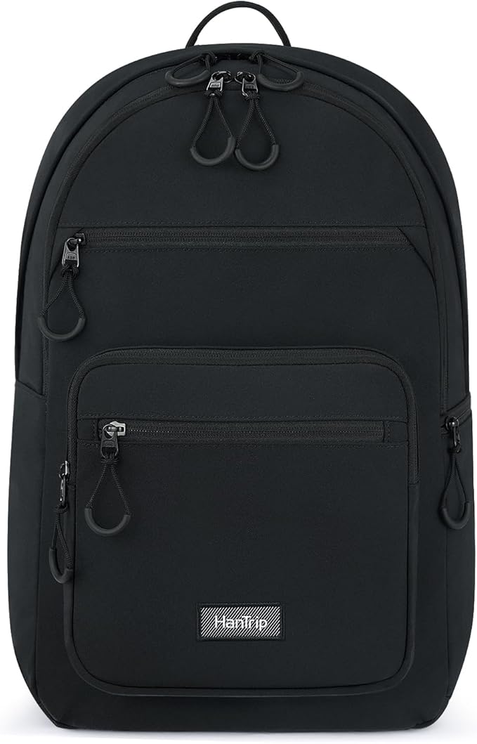 Carry On Travel Backpack For Women, 18 Inch Water Resistant Large Backpack Lightweight Bookbag For Men, 8x14x18 Personal Item Bag Casual Daypack Backpacks For Work Office Commuter (Black)