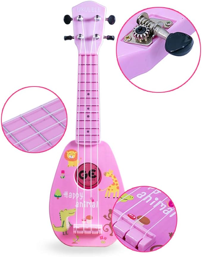 YOLOPARK 17" Kids Toy Guitar for Girls Boys, Mini Toddler Ukulele Guitar with 4 Strings Keep Tones Can Play for 3, 4, 5, 6, 7 Year Old Kids Musical Instruments Educational Toys for Beginner (Pink)