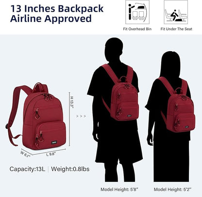 Carry On Travel Backpack For Men Women, 13 Inch Small Mini Work Bag Personal Item Backpacks, Camping Back Pack Lightweight Hiking Daypack For Office Nurse Commuter (Burgundy)
