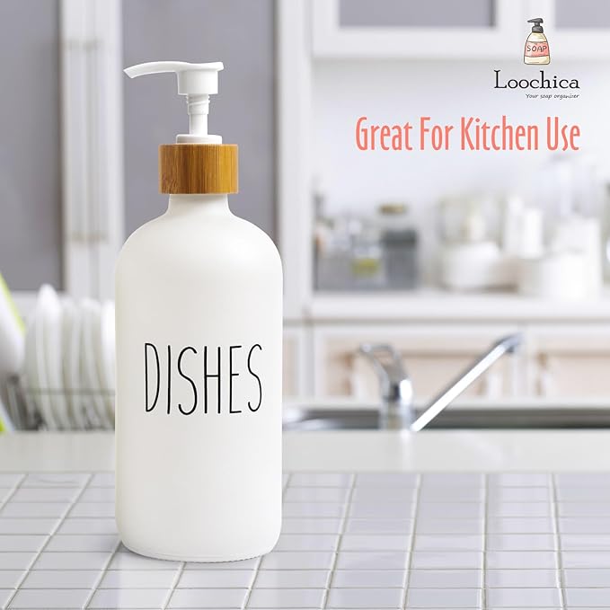 LOOCHICA Dish White Glass Soap Dispenser