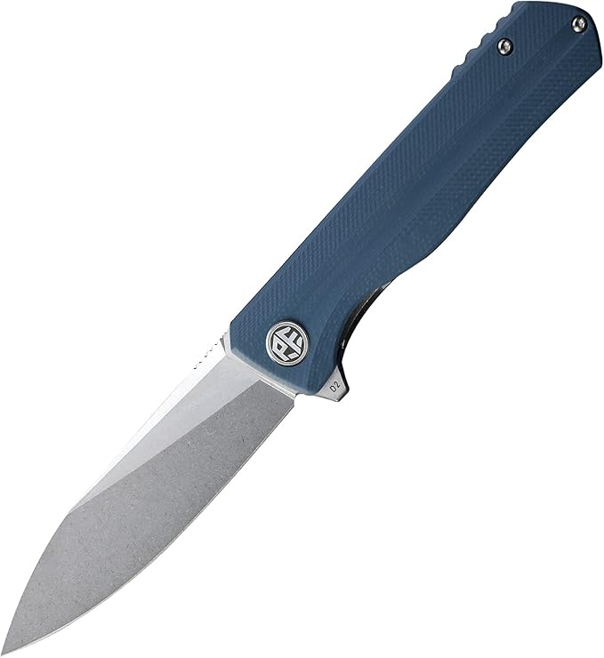 Petrified fish G10 handle D2 steel blade 2CR13 liner ball bearing flipper folding knife camping hunting EDC pocket tool PF818 (Gray, Stonewash)