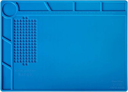 Kaisi S-130 Insulation Silicone Soldering Mat Repair Mat, Heat Resistant Silicone Work Mats 932°F with Scale Ruler and Screw Position for Soldering, CellPhone Electronics Repair, Size: 13.8 x 9.8 inch