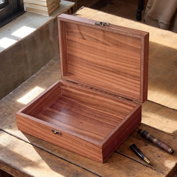 Handmade Walnut-Colored Keepsake Storage Box with Lid - Ideal Gift for Weddings, Anniversaries, Birthdays, or Travel Letters. Perfect for Home Decoration (Storage Box-25 * 18cm)
