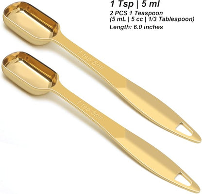 2 Pcs 1 Teaspoon Stainless Steel Single Measuring Spoon, Long Handle Metal