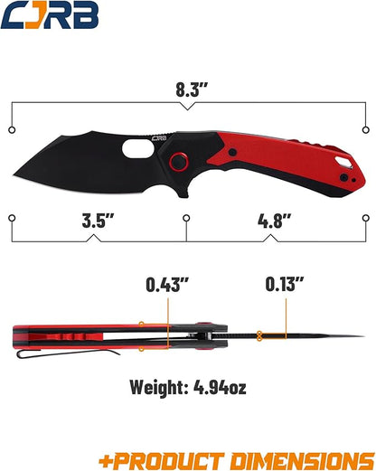CJRB Folding Pocket Knife Caldera (J1923) AR-RPM9 Powder Steel Red G10 Handle for Men EDC Camping Hiking Outdoor