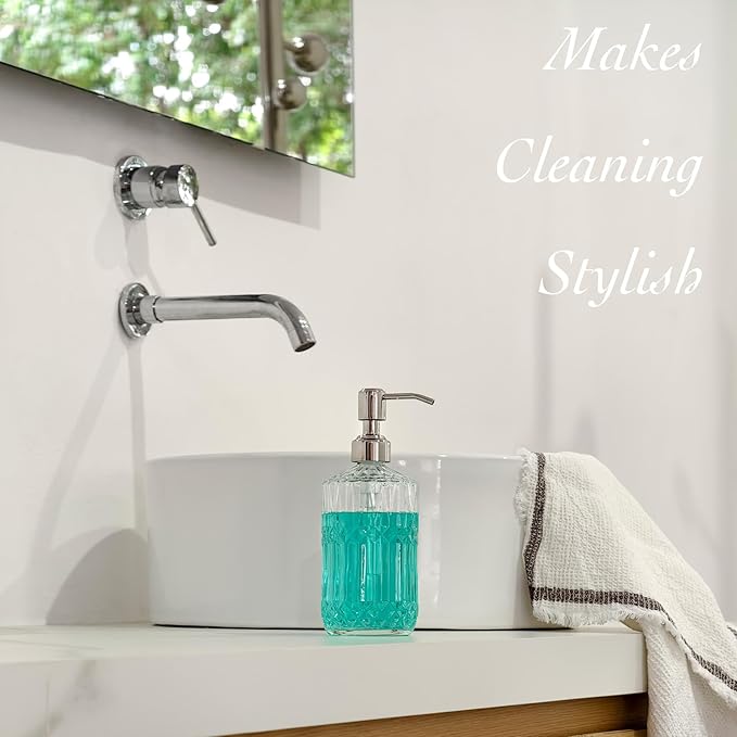 JASAI 18 Oz Embossed Clear Glass Soap Dispenser