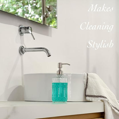 JASAI 18 Oz Embossed Clear Glass Soap Dispenser