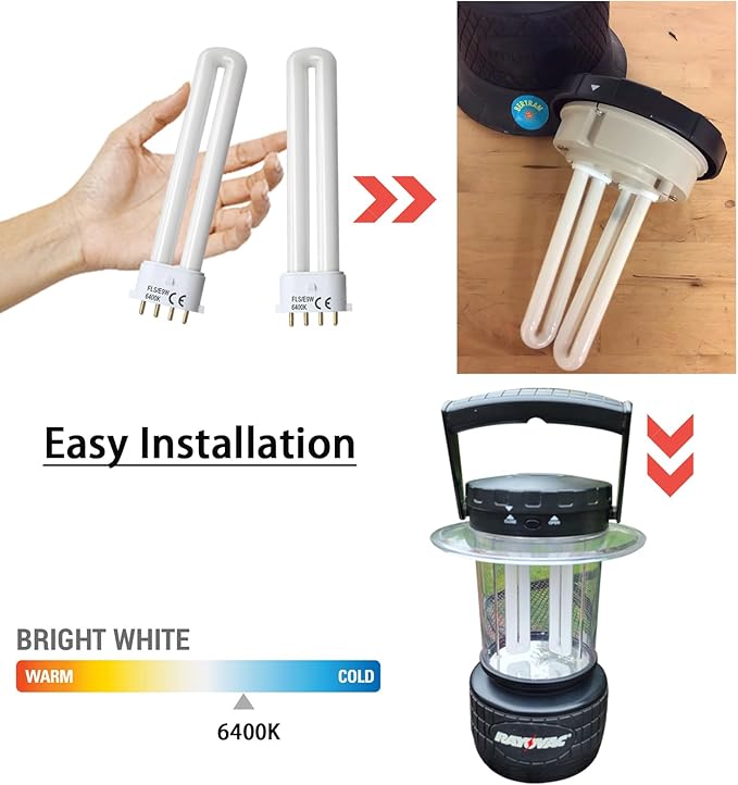 FLS/E9W 6400K 2G7 Base Camping Lantern Bulb, Replacement for Rayovac F9w-1, Kandolite 96500, Coleman, Ozark Trail, 4 Pin 2G7 Base, 2 Pack