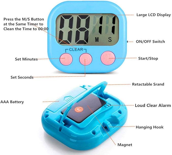 Digital Kitchen Timer, Big Display Screen, Loud Alarm, Strong Magnetic Backing