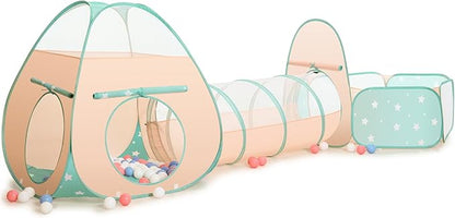 SISTICKER 3 in 1 Kids Play Tent with Baby Ball Pit and Play Tunnel, Toddler Climbing Toys for Boys, Girls, Babies, Indoor Outdoor Pop Up Playhouse Tunnel Toys (Balls NOT Included)